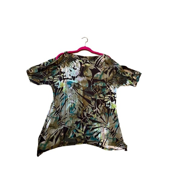 Cable & Gauge Blouse Top Women SZ M Multicolor Cold Shoulder 3/4 Sleeve Pullover - Picture 4 of 6